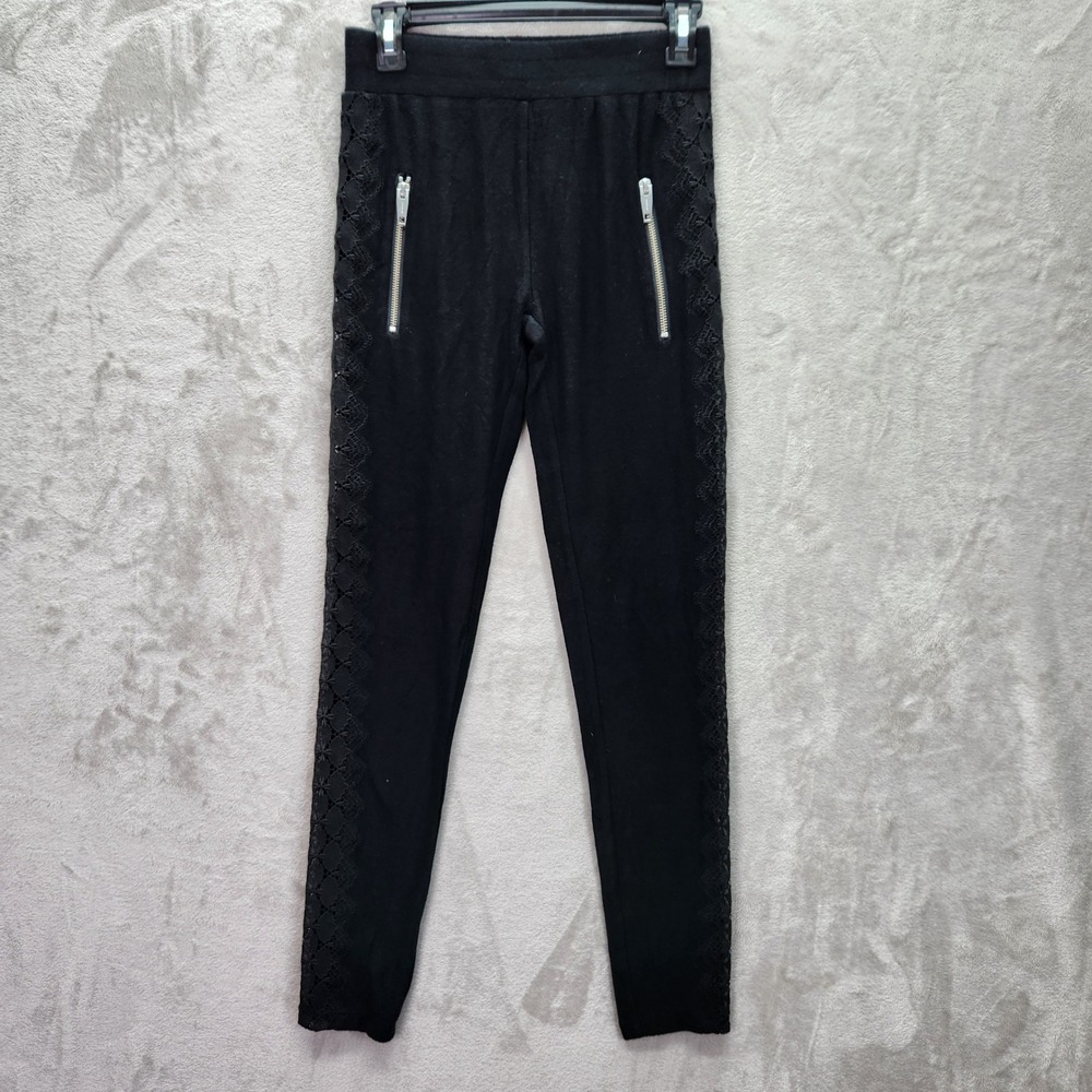Kooples X Sport Joggers Womens 2 Black Sweet Fleece Lace Inset Pants Lounge New